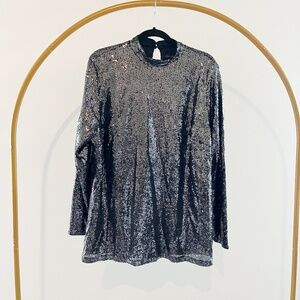 Lane Bryant Black Sequin High-neck Blouse, size 16
